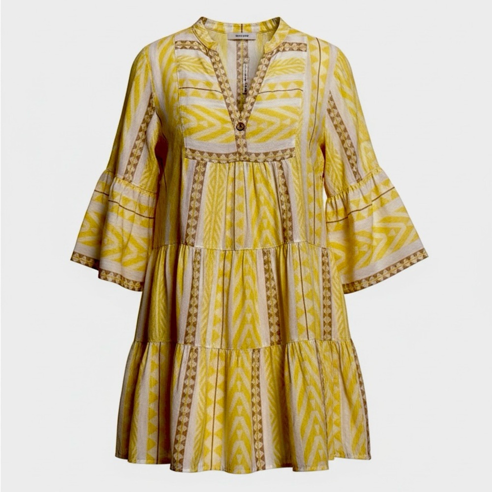 Uncle Frank Yellow & Beige Patterned Mini Dress